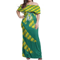 Australian Diamonds Netball Off Shoulder Maxi Dress Bold Geometric Zigzag Pattern With Athletic Player Graphics