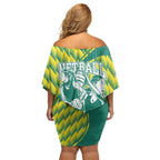 Australian Diamonds Netball Off Shoulder Short Dress Bold Geometric Zigzag Pattern With Athletic Player Graphics