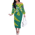 Australian Diamonds Netball Off The Shoulder Long Sleeve Dress Bold Geometric Zigzag Pattern With Athletic Player Graphics