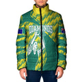 Australian Diamonds Netball Padded Jacket Bold Geometric Zigzag Pattern With Athletic Player Graphics