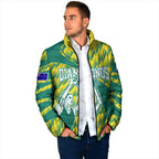 Australian Diamonds Netball Padded Jacket Bold Geometric Zigzag Pattern With Athletic Player Graphics