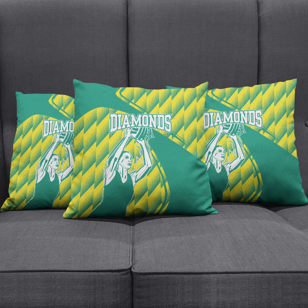 Australian Diamonds Netball Pillow Cover Bold Geometric Zigzag Pattern With Athletic Player Graphics