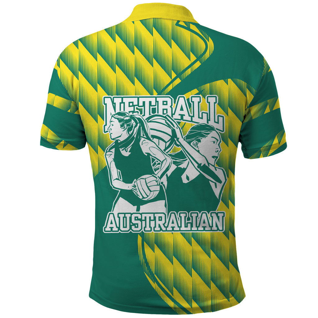 Australian Diamonds Netball Polo Shirt Bold Geometric Zigzag Pattern With Athletic Player Graphics
