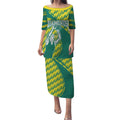 Australian Diamonds Netball Puletasi Bold Geometric Zigzag Pattern With Athletic Player Graphics