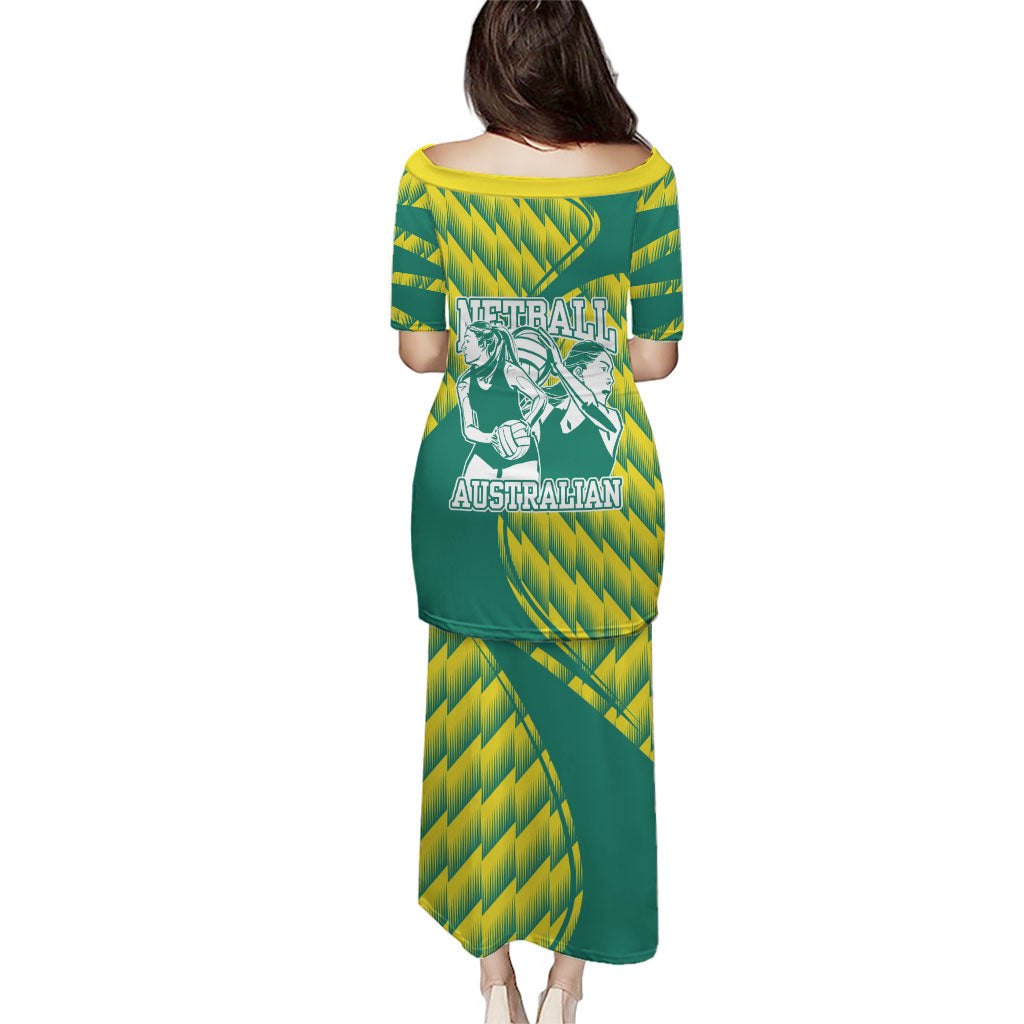 Australian Diamonds Netball Puletasi Bold Geometric Zigzag Pattern With Athletic Player Graphics