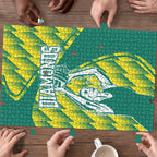 Australian Diamonds Netball Puzzle Bold Geometric Zigzag Pattern With Athletic Player Graphics
