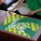 Australian Diamonds Netball Puzzle Bold Geometric Zigzag Pattern With Athletic Player Graphics