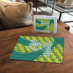 Australian Diamonds Netball Puzzle Bold Geometric Zigzag Pattern With Athletic Player Graphics