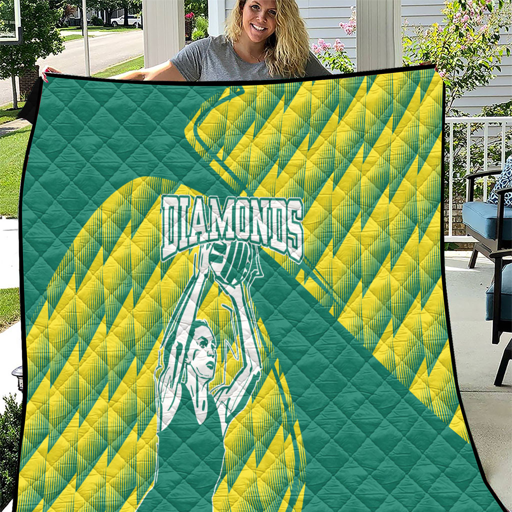 Australian Diamonds Netball Quilt Bold Geometric Zigzag Pattern With Athletic Player Graphics