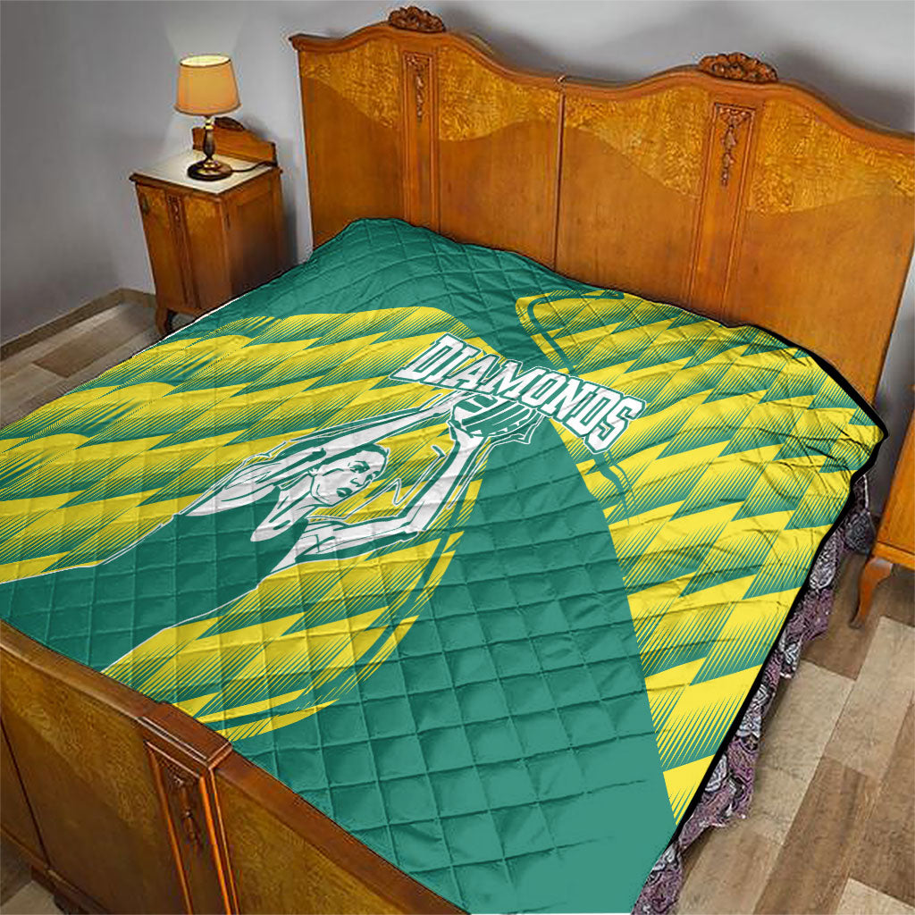 Australian Diamonds Netball Quilt Bold Geometric Zigzag Pattern With Athletic Player Graphics