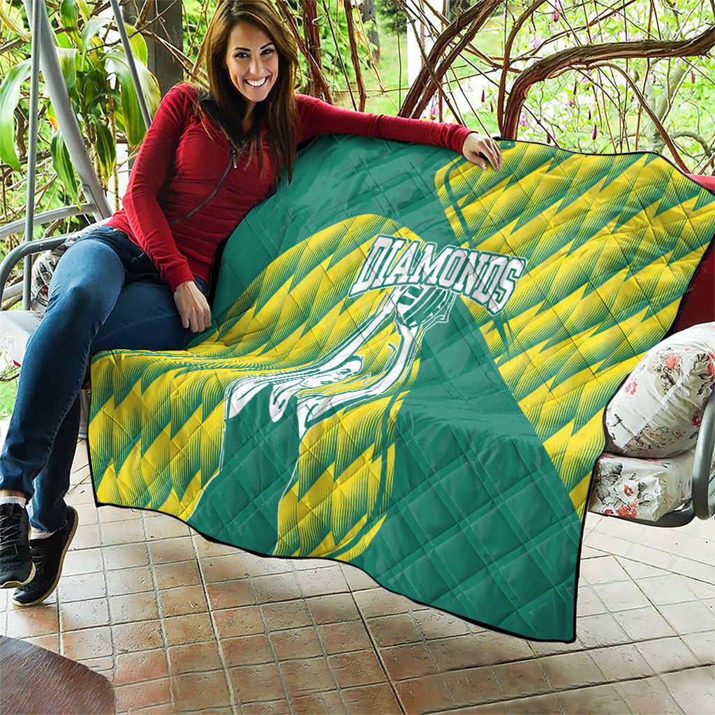 Australian Diamonds Netball Quilt Bold Geometric Zigzag Pattern With Athletic Player Graphics