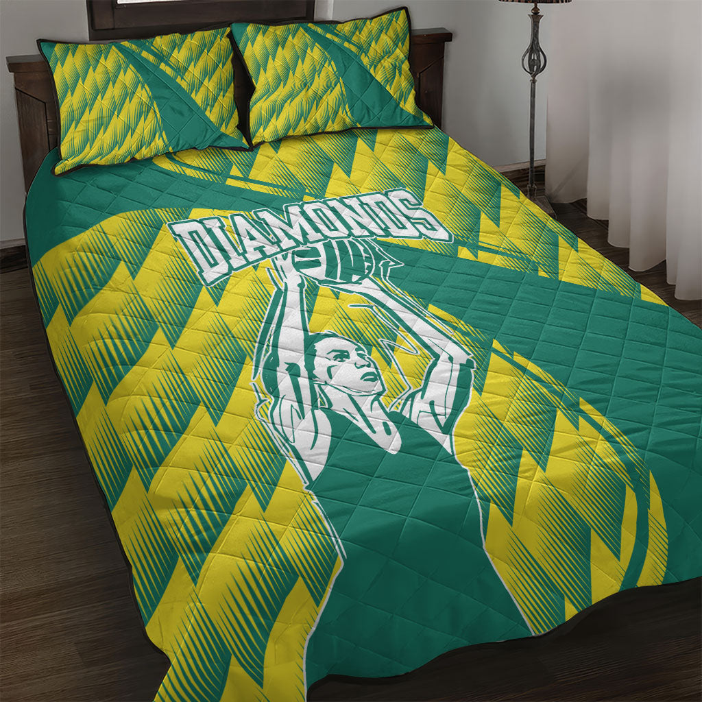 Australian Diamonds Netball Quilt Bed Set Bold Geometric Zigzag Pattern With Athletic Player Graphics