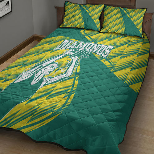 Australian Diamonds Netball Quilt Bed Set Bold Geometric Zigzag Pattern With Athletic Player Graphics