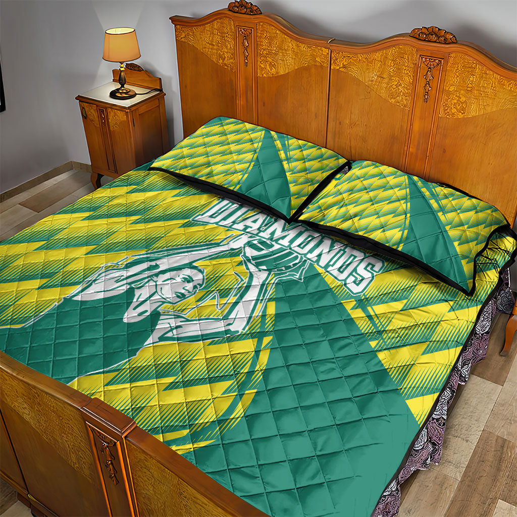 Australian Diamonds Netball Quilt Bed Set Bold Geometric Zigzag Pattern With Athletic Player Graphics