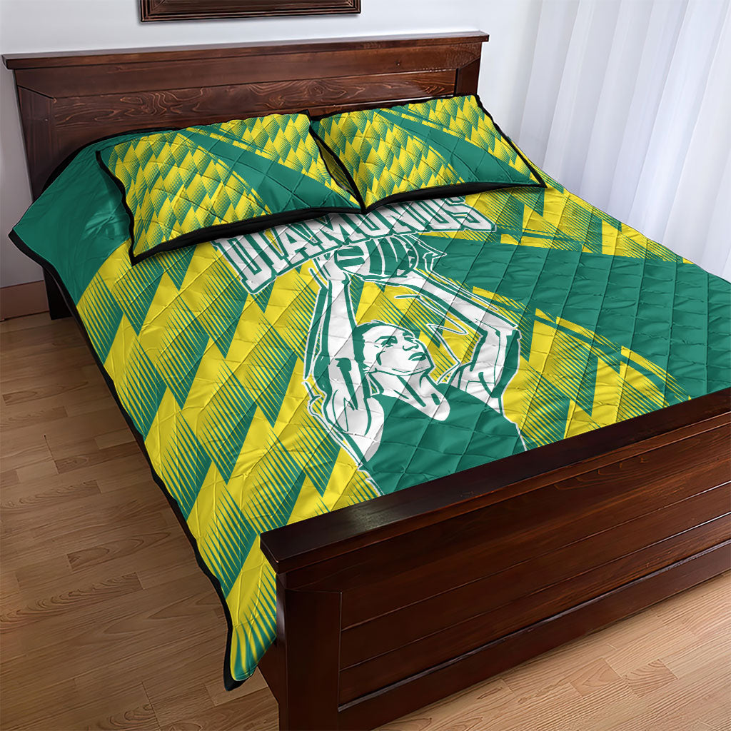 Australian Diamonds Netball Quilt Bed Set Bold Geometric Zigzag Pattern With Athletic Player Graphics