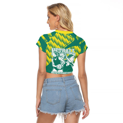 Australian Diamonds Netball Raglan Cropped T Shirt Bold Geometric Zigzag Pattern With Athletic Player Graphics