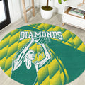 Australian Diamonds Netball Round Carpet Bold Geometric Zigzag Pattern With Athletic Player Graphics