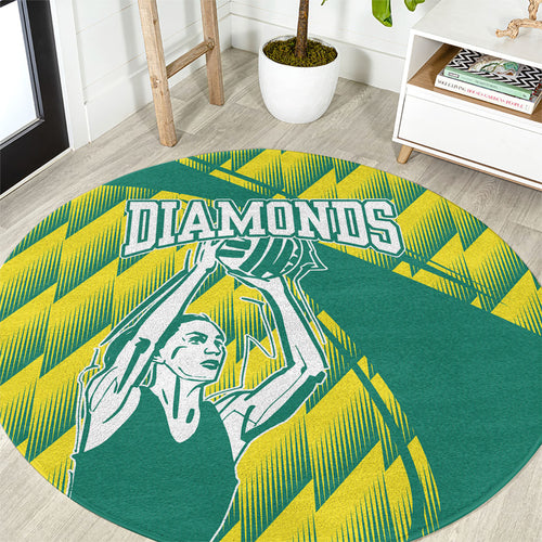 Australian Diamonds Netball Round Carpet Bold Geometric Zigzag Pattern With Athletic Player Graphics