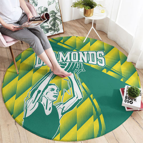 Australian Diamonds Netball Round Carpet Bold Geometric Zigzag Pattern With Athletic Player Graphics