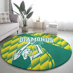 Australian Diamonds Netball Round Carpet Bold Geometric Zigzag Pattern With Athletic Player Graphics