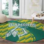 Australian Diamonds Netball Round Carpet Bold Geometric Zigzag Pattern With Athletic Player Graphics