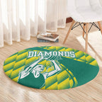 Australian Diamonds Netball Round Carpet Bold Geometric Zigzag Pattern With Athletic Player Graphics
