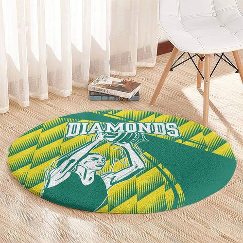 Australian Diamonds Netball Round Carpet Bold Geometric Zigzag Pattern With Athletic Player Graphics