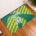 Australian Diamonds Netball Rubber Doormat Bold Geometric Zigzag Pattern With Athletic Player Graphics