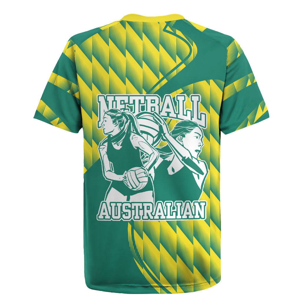 Australian Diamonds Netball Rugby Jersey Bold Geometric Zigzag Pattern With Athletic Player Graphics
