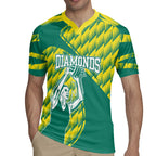 Australian Diamonds Netball Rugby Jersey Bold Geometric Zigzag Pattern With Athletic Player Graphics
