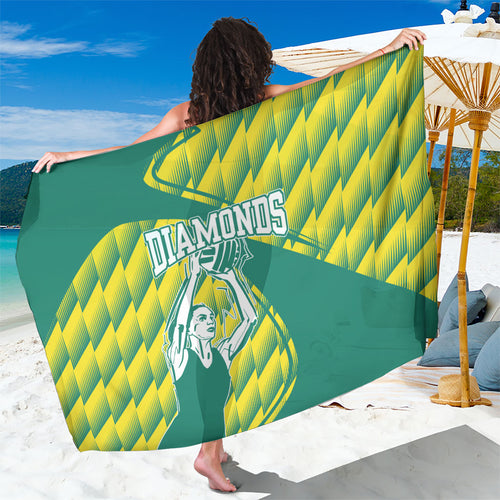 Australian Diamonds Netball Sarong Bold Geometric Zigzag Pattern With Athletic Player Graphics