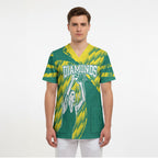 Australian Diamonds Netball Scrub Top Bold Geometric Zigzag Pattern With Athletic Player Graphics
