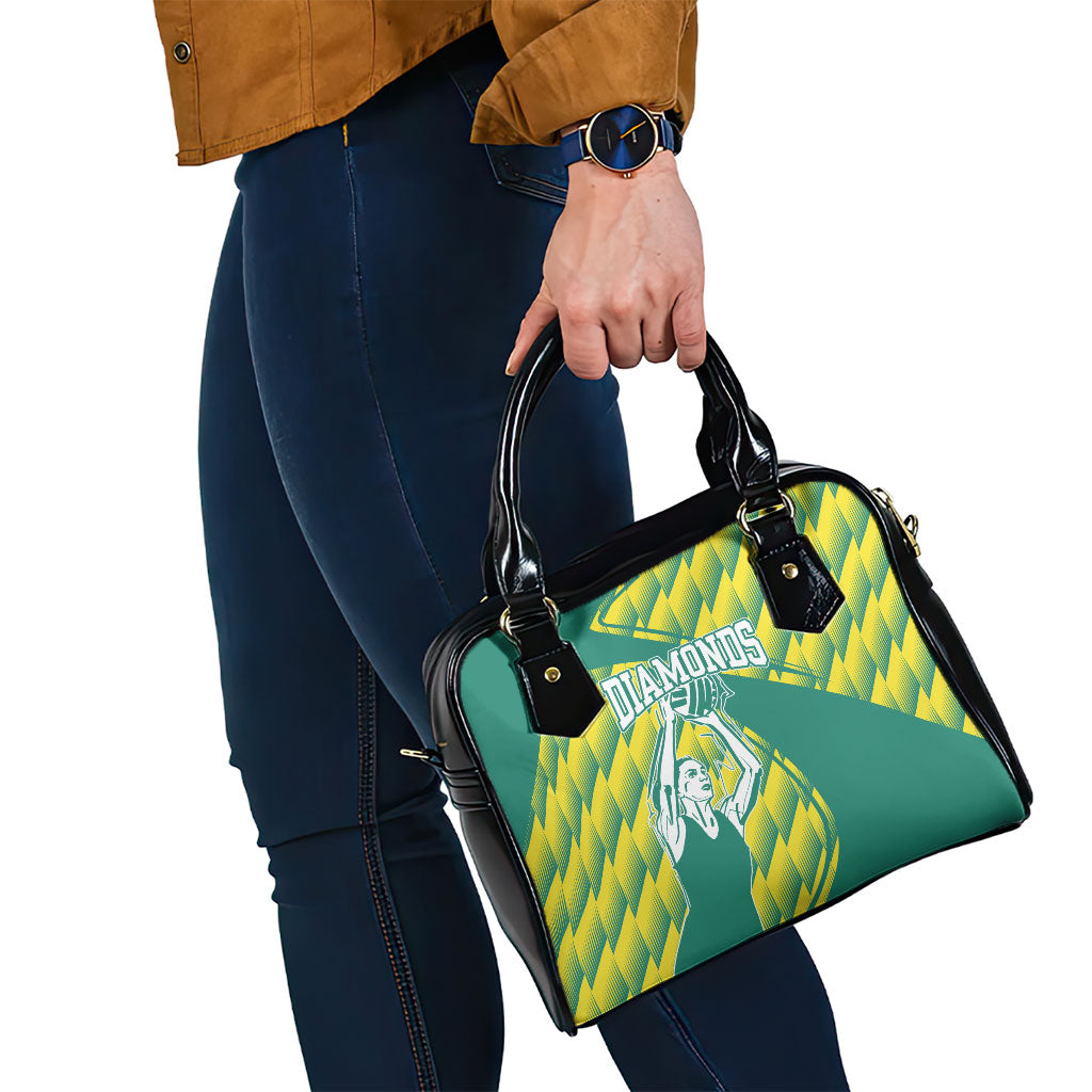 Australian Diamonds Netball Shoulder Handbag Bold Geometric Zigzag Pattern With Athletic Player Graphics