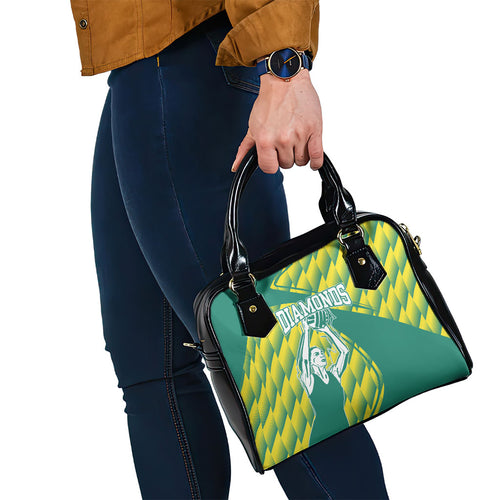 Australian Diamonds Netball Shoulder Handbag Bold Geometric Zigzag Pattern With Athletic Player Graphics