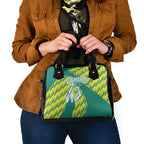 Australian Diamonds Netball Shoulder Handbag Bold Geometric Zigzag Pattern With Athletic Player Graphics