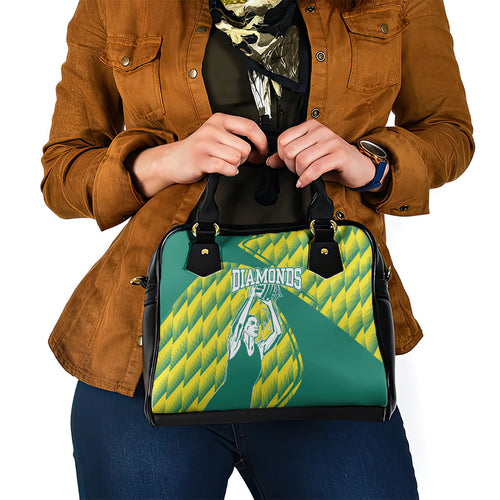 Australian Diamonds Netball Shoulder Handbag Bold Geometric Zigzag Pattern With Athletic Player Graphics