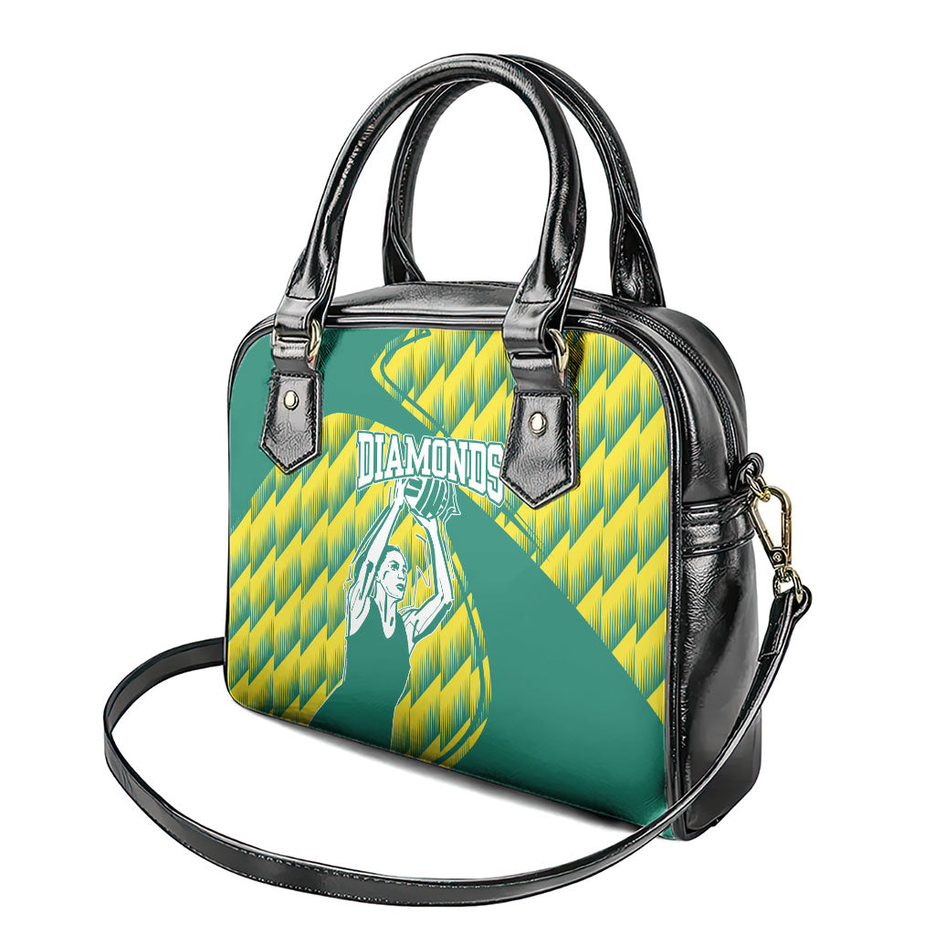 Australian Diamonds Netball Shoulder Handbag Bold Geometric Zigzag Pattern With Athletic Player Graphics