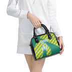 Australian Diamonds Netball Shoulder Handbag Bold Geometric Zigzag Pattern With Athletic Player Graphics