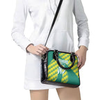 Australian Diamonds Netball Shoulder Handbag Bold Geometric Zigzag Pattern With Athletic Player Graphics