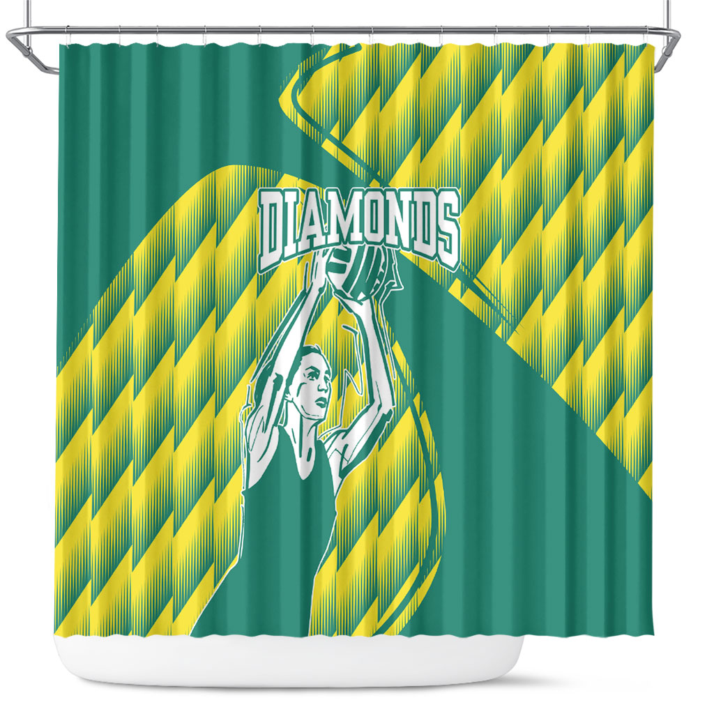 Australian Diamonds Netball Shower Curtain Bold Geometric Zigzag Pattern With Athletic Player Graphics