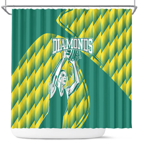 Australian Diamonds Netball Shower Curtain Bold Geometric Zigzag Pattern With Athletic Player Graphics