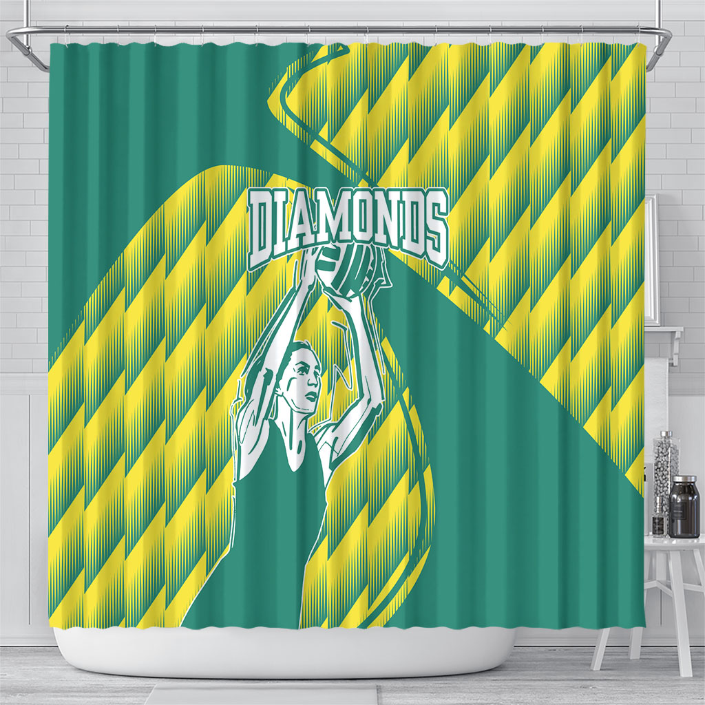 Australian Diamonds Netball Shower Curtain Bold Geometric Zigzag Pattern With Athletic Player Graphics