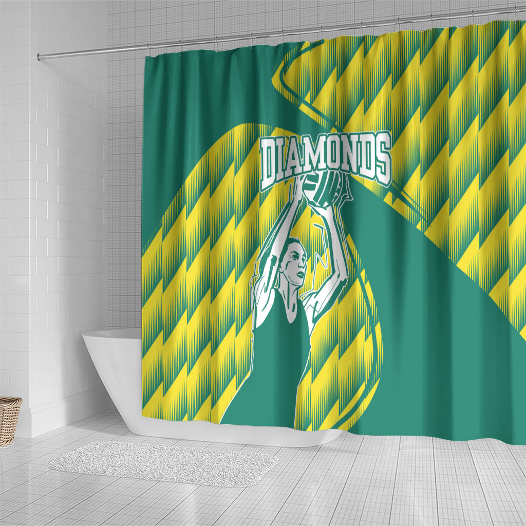 Australian Diamonds Netball Shower Curtain Bold Geometric Zigzag Pattern With Athletic Player Graphics