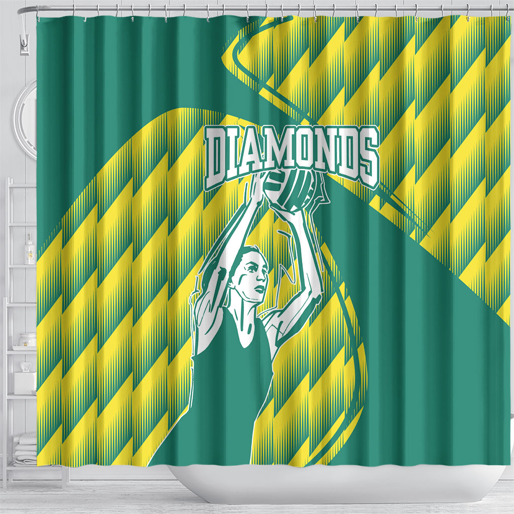 Australian Diamonds Netball Shower Curtain Bold Geometric Zigzag Pattern With Athletic Player Graphics