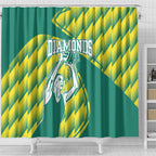 Australian Diamonds Netball Shower Curtain Bold Geometric Zigzag Pattern With Athletic Player Graphics