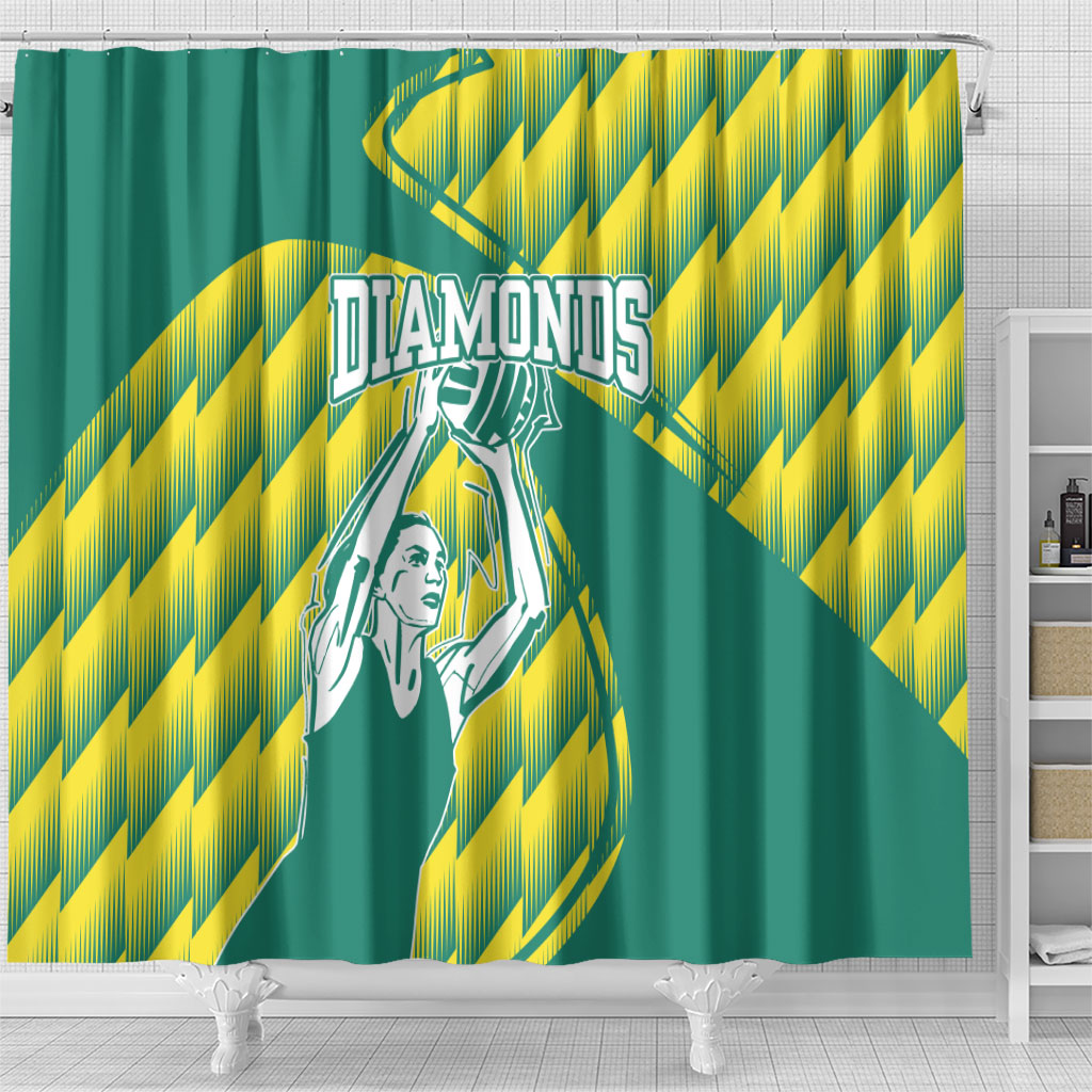 Australian Diamonds Netball Shower Curtain Bold Geometric Zigzag Pattern With Athletic Player Graphics