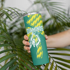 Australian Diamonds Netball Skinny Tumbler Bold Geometric Zigzag Pattern With Athletic Player Graphics