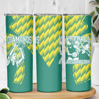Australian Diamonds Netball Skinny Tumbler Bold Geometric Zigzag Pattern With Athletic Player Graphics