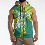 Australian Diamonds Netball Sleeveless Zip Hoodie Bold Geometric Zigzag Pattern With Athletic Player Graphics