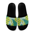 Australian Diamonds Netball Slide Sandals Bold Geometric Zigzag Pattern With Athletic Player Graphics